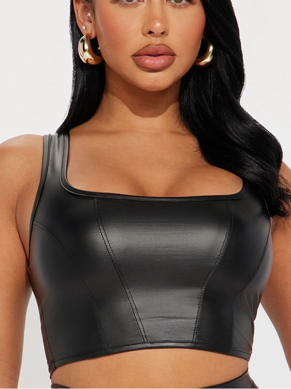 NWOT Fashion Nova Black Faux Leather Crop Tank